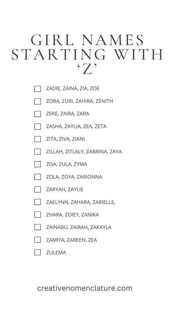Beautiful Z Names For Girls