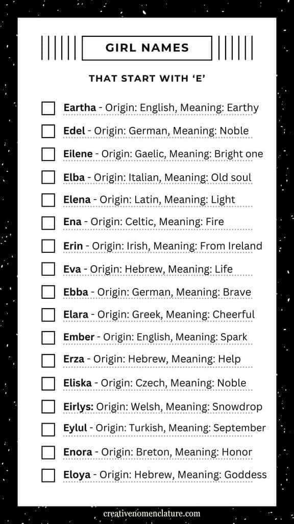Classic Girl Names That Start With E