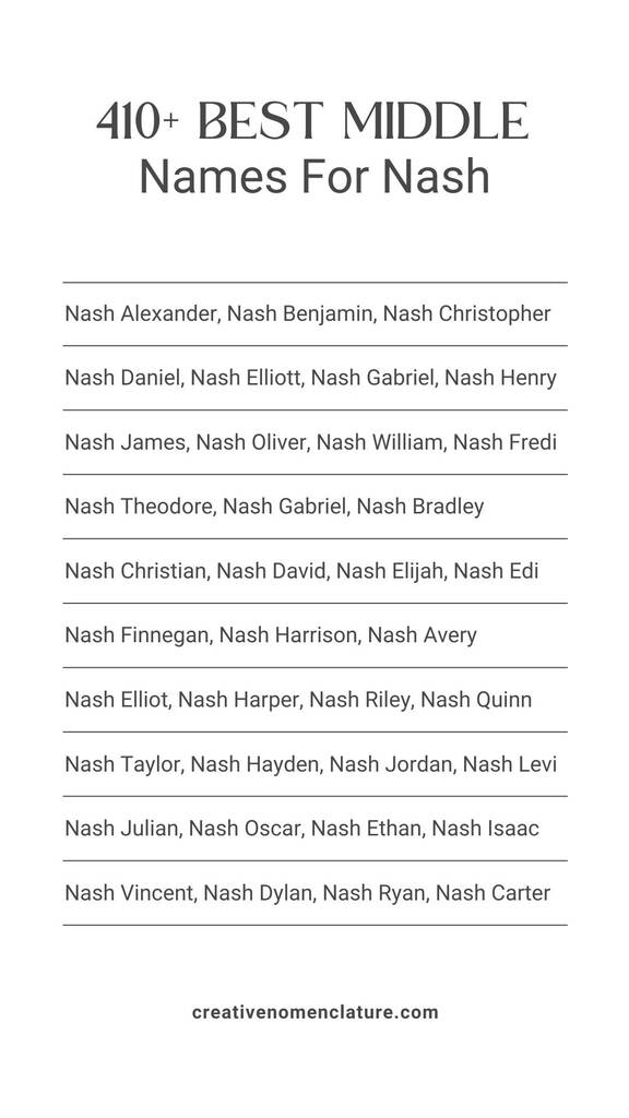 Top Middle Names For Nash